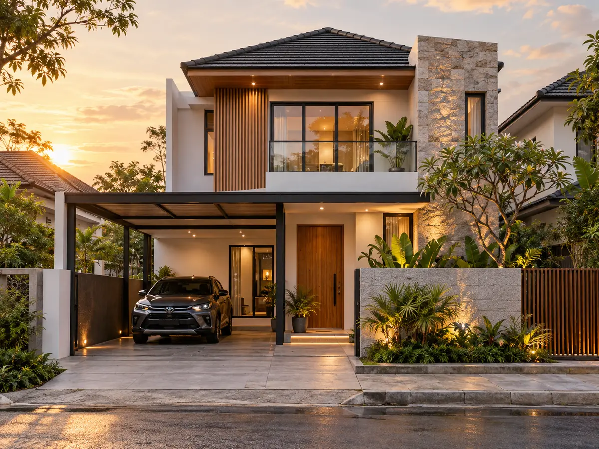 Contoh visual konsep fasad rumah tropis modern